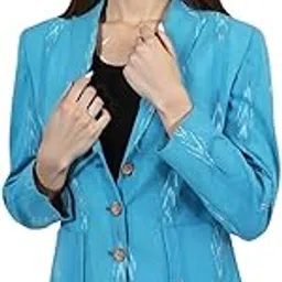 Womens Ikat Blue Cotton Blazer-image-9