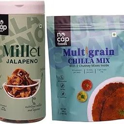 NoCap Super Saver Pack of 2 | Multigrain Chilla Premix & Millet Jalapeno Chips 150gm | 2 Free Chutney |No Preservatives | Gluten-Free | No palm oil-picture-56