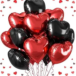 AMFIN (Pack of 10) 18 Inch Heart Foil Balloons - Red & Black-image-31