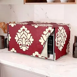 Kuber Industries 20 Ltr Polyester Microwave Oven Cover for Kitchen | Microwave/Oven/Otg Cover - Protects from Spills, Stains & Scratches | Kniting Square Print - Maroon image 1