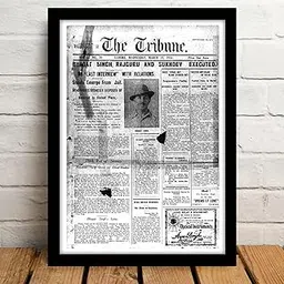 Postrhai - Bhagat Singh Rajguru & Sukhdev Historic Newspaper Framed Poster (The Tribune 1931) | Vintage Freedom Fighters Wall Art | 12x18 Inch Framed Poster for Wall-picture-23
