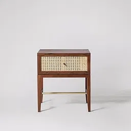 Solid sheesham Wood Rattan Bedside Table with one Drawers – sheeham Wood end Table 40x40x50 cm S#007 (Honey)-image-82