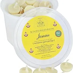 welburn veda&co Welburn Veda&Co®Jasmine Scented Ghee Blended Batti for Puja | Diya Batti with Cotton Wick | 30 Min Burning Time | Ghee Batti for Divine Worship | Ideal for Festivals and Daily Puja 60 Pieces,-picture-20
