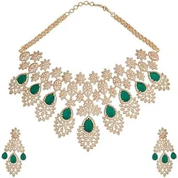 kushal's Green Gold Plated Ethnic Zircon Necklace Set - 417533-picture-45