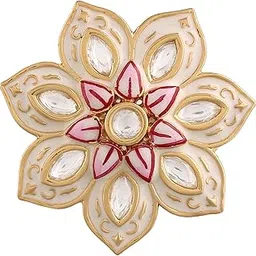 Gold Plated Traditional Blue Enamel/Meena Work Floral Finger Ring Glided With Uncut Polki Kundans For Women (FL171W)-image-22