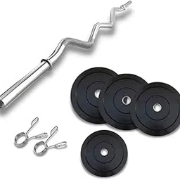 FIRE FITNESS 80kg home gym equipment rubber plates weights set for men with 3-fit solid metal curl rod for weight lifting and biceps exercisse equipment at home-image-32