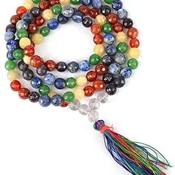 crystu Natural 7 Chakra Mala Crystal Stone 8 mm Diamond Cut/Faceted 108 Beads Jap Mala for Reiki Healing Stones (Color : Multi)-picture-30