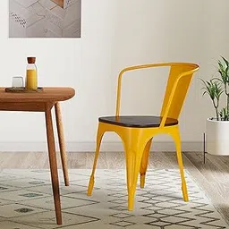 Amazon Brand - Solimo Fexgoth Chair with Wooden Seat (Iron, Yellow, 1 Piece)-picture-28