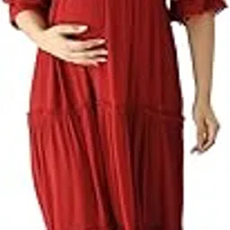 aaruvi ruchi verma Solid Maternity Tiered Maxi Dress Maxi Maternity Tiered Dresses for Women's | Easy Breastfeeding Stylish to Wear for Feeding Clothing with Zipper - Red-picture-48