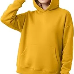 leotude Women's Full Sleeve Hooded Neck Loopknit Solid Sweatshirt Hoodie for Women (Colour: Mustard)-picture-31