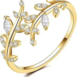 lila Designer Cubic Zirconia CZ Leaf Design Adjustable Ring | Gift for Women & Girls-picture-31