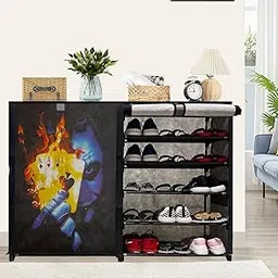 Multipurpose 10 Shelves Joker Card Print Shoe Organiser/Storage, Shoe Rack for Home & Office(Grey, Metal)-picture-35