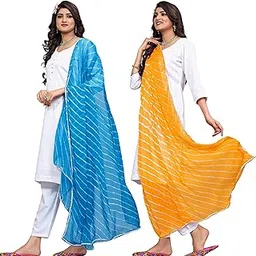 kemza Women's Chiffon Printed Leheriya Dupatta Combo For Women (Pack of 2_Free size)-picture-33