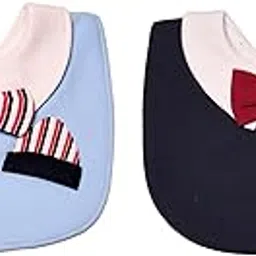 THE LITTLE LOOKERS Unisex Cotton Baby Bibs with Bow Tie for Infants/Toddlers(3-24 Months)-Navy Blue & Sky Blue(Pack of 2)-image-40