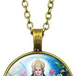 edmiria Lakshmi Devi Pendant Necklace – Hindu Goddess Jewelry – Glass Dome Chain Pendant – Spiritual Indian Jewelry for Women & Men – Divine Protection & Wealth Symbol-picture-31