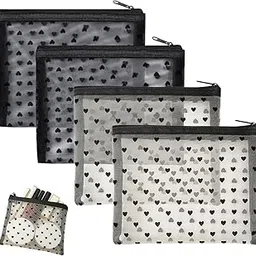 4 Pcs Small Pouches for Women, Mini Mesh Lipstick Makeup Pouch, Zipper Coin Pouch Purse Heart Prints Small Cosmetic Bags Accessories Storage Organizer-picture-42