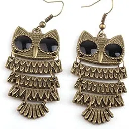 el regalo Vintage Funky Brass Multi Layered Owl Earrings/Owl Danglers for Girls & Women-picture-38