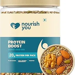 NOURISH YOU Protein Boost 6 in 1 Trail & Nuts Super See Mix 300g Jar | Seeds for Eating | No Artificial Preservatives | Mix of Sunflower, Flax, Watermelon, Sesame Seeds & Walnut & Almonds | Gluten Free | High in Protein-image-60