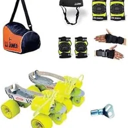 JJ Jonex Gold Adjustable Skates Combo (Green PVC Helmet+Knee pad+Elbow pad +Gloves + Key+Bag) (MYC) (Medium (Age 6-11 Year))-picture-17