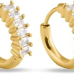 palmonas Gold Stone Studded Hoop Earring for Women - Gift for Girls & Women | Waterproof & Anti-Tarnish Earrings-picture-47