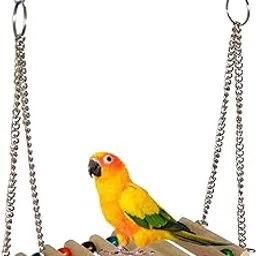 Parrot Cage Hammock Swing 10 Inches, Natural Wood Swing for Parrot Parakeet Budgie Cockatiel Cage with Metal Chain and Clasp (1 Pack)-picture-54