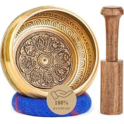 4.5” Large Tibetan Singing Bowls, Singing Sound bowl set with instructions, mallet, singing bowl cushion,and gift box 100% Nepal Handmade Self Care Gifts for Women, Yoga, Meditation and Chakra Healing-picture-27