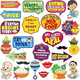 Zyozique 25 Pcs Annaprasanam Photo Booth Props/Annaprashan Decoration Items/Rice Ceremony Decorations Items/Rice Ceremony Props/Baby Photoshoot Props for Rice Ceremony-image-9