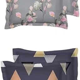 BSB HOME Present Designer Printed 4 Piece 100% Pure Cotton Pillow Cover Set- 20" X30" Inches, (Multicolor,Light Grey Dark Grey)-picture-10