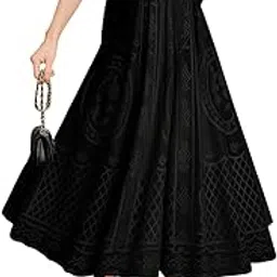 mystify Elegant Vintage Lace Maxi Skirt, High Waist Pleated Design, Floral Embroidered Pattern, Ankle Length-picture-30