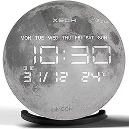 Xech Digital Alarm Clock with Wireless Speaker, Dual Loud Alarms, LED Display, Aesthetic Table Clock for Study & Bedroom, USB C Powered (Solaris-X Moon) image 1
