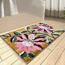 Amazon Brand - Solimo Microfiber 2000 GSM Floral Flourish Rectangular Bath Mat | Anti-Skid | 40X60 Cm (Beige)-picture-27