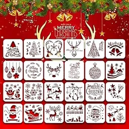 24Pack Christmas Stencils Templates, 6inch Reusable Plastic Craft Drawing Painting Template, Xmas Stencils for Greeting Cards, Albums,Scrapbook, Notebook, Journal, Wall Art Wood, Face Cookie Decor-picture-23