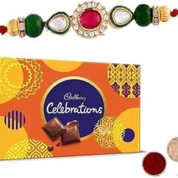 Stone Beaded Studded Rakhi with Chocolate Gift for Brother Cadbury Celebration Chocolate Hamper Rakhi Set of 1 for Brother Bhai Bhaiya Raksha Bandhan Bracelet Single Rakhi with Greeting Card-picture-21