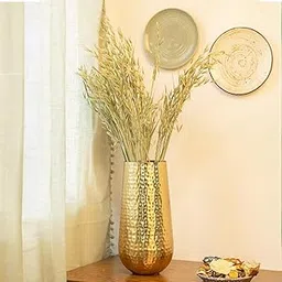 Market99 Cylindrical Golden Iron Vase | Unbreakable Flower Holder for Home, Office, Cabinet, Living Room, Hotel, Restaurant & Reception Area | Decorative Accent for Tabletop & Study Desk-picture-28