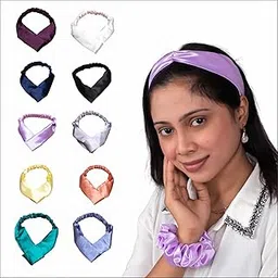 black duck Women's Mulberry Silk Satin Hair Band | Hair Accessories | women elastic hair band (Pack Of 10)-picture-31