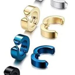 beautivia Mens Earring & Women Earring Multi jewellery Valentine Platinum Black Blue Golden Chrome-Color Surgical Plug Hoop Ear piercing Studs Stylish Fancy High Gold Polish non Pierced Round pressing-picture-29