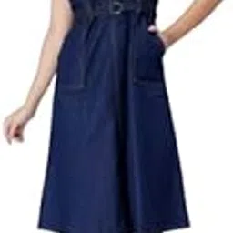 Blue Denim Pinafore Dungaree Dress and midi Skirt for Women, Casual Cotton Jeans Style for Office, Travel, College, Party Occasions, Available in Plus Size-image-18