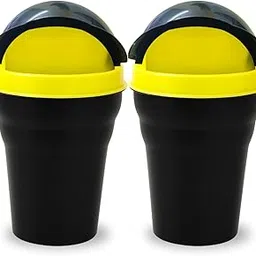 HOORA Compact Car Dustbin | Mini Interior Trash Bin with One-Touch Lid | Spillproof & Leakproof | Fits Cup Holders, Door Pockets & Seat Gaps | Keeps Car Neat & Hygienic (Pack of 2) image 1