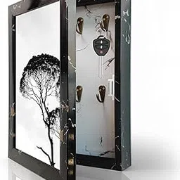 Art Street Key Holder with Photo Frame for Wall Mount, Decorative Black Marble Design Key Holder, Engineered Wooden Key Box, Storage Cabinet with 8 Key Hooks for Home, Size 8x12 Inch-picture-44