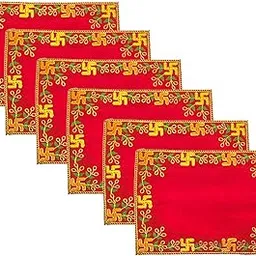 Achleshwar Designer Velvet Embroidered Pooja Aasan Cloth 4x6 inch RED | Chowki Aasan for God Idol | Mandir Table Altar Cover for Temple, Puja Shelf, Diwali Decoration Pack 0f 6-picture-11