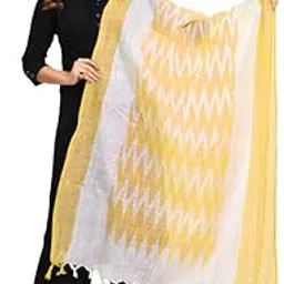 sheenkraft Women's Bhagalpuri Linen Cotton Blend Handloom Ikkat White Dupatta (Stole) with Color Border_Free Size_Color Variation 11566-11574-picture-17