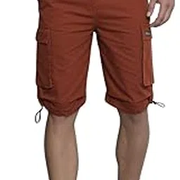 the indian garage co Men Relaxed Fit Solid Mid-Rise Cargo Parachute Shorts-picture-13