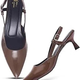 jm looks Women’s Kitten Heel Slingback Heel | Pointed Toe Patent Dress Shoes with Adjustable Strap-picture-20