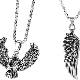 bharatbazaar 2PCS Chain for Man, Stylish Mens Chains for Neck with Eagle and Feather Pendants, Neck Chain for Men and Boys, Silver Chain for Boys, Durable Jewelry for Special Occasions-picture-29