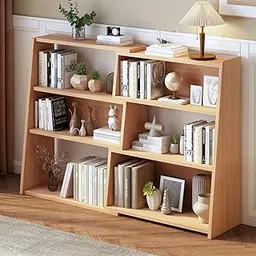 Modern Wooden Book Rack – 4-Tier Slanted Bookshelf for Living Room, Bedroom & Office | Open Storage Display Shelf for Books, Decor & Plants (Oak)-picture-10