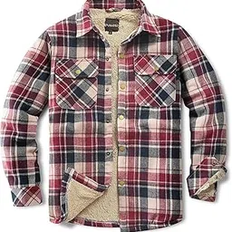 puwasa Men's Sherpa Lined Cotton Flannel Shirt Jacket Plaid Button Up Jacket Coat for Men with Pocket-picture-14