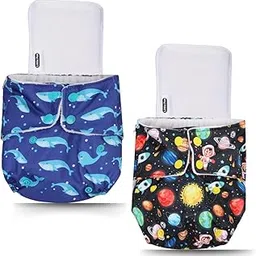 Little Pea Leak-Proof Cloth Diapers for Babies 3 Months -3 Years—High-Absorbency Combo Pack with 2 Cloth Diapers, 2 Insert Pads, and 2 Wet Bag (Fits 5-18kg) | Adjustable, Washable, 6-Hour Absorbency, Rash Free - Cosmic, Ocean-image-23