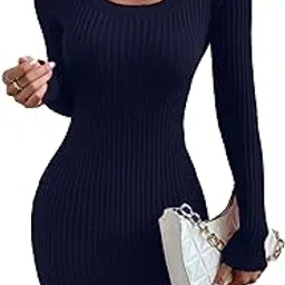 glare & blair Solid Women Casual Ribbed Square Neck Long Sleeves Bodycon Dress-picture-38