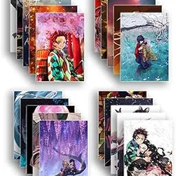 SoulAbiti Demon slayer Set of 20 Anime posters (Tanjiro, Giyu, Nezuko, Zenitsu, Inosuke, Shinobu, Rengoku, Daki, Akaza, and more) with double-sided tape A4 Size-Multicolor, Anime poster for wall image 1