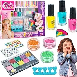 Nail Art Kit for Girls – Non-Toxic Washable Kids Makeup Set with Nail Polish, Glitter, Stickers & Beauty Tools – Safe Pretend Play Cosmetic Kit for Kids-picture-17